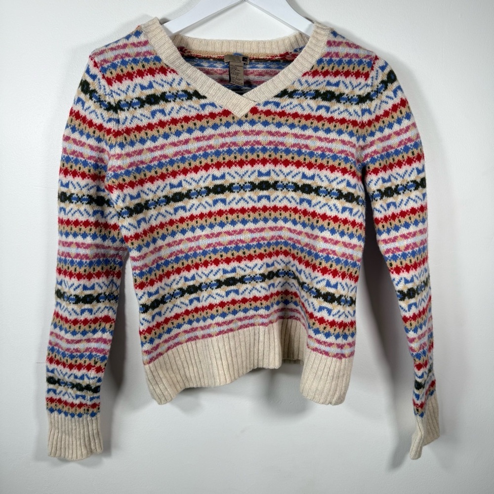 Vintage 80% Lambswool Fair Isle Knit Sweater Made in Israel Size Large